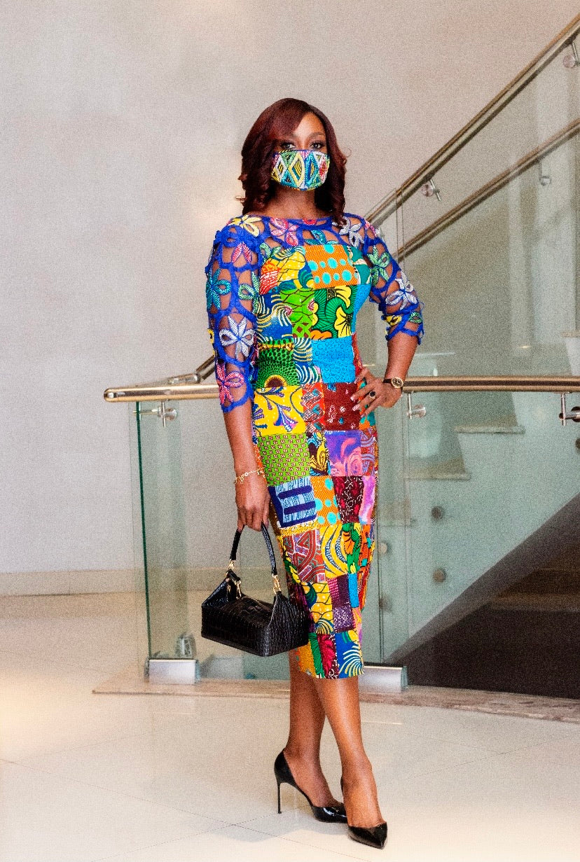 Ojuolape Laser Cut Ankara Patchwork Dress - Irawo