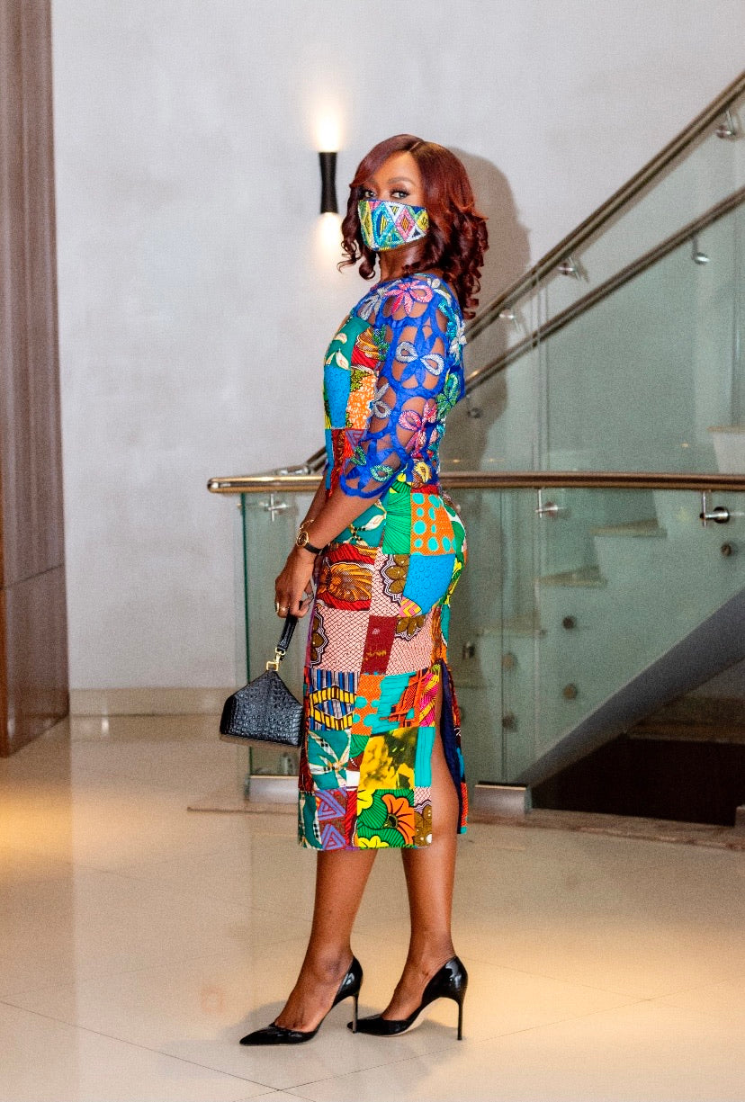 Ojuolape Laser Cut Ankara Patchwork Dress - Irawo